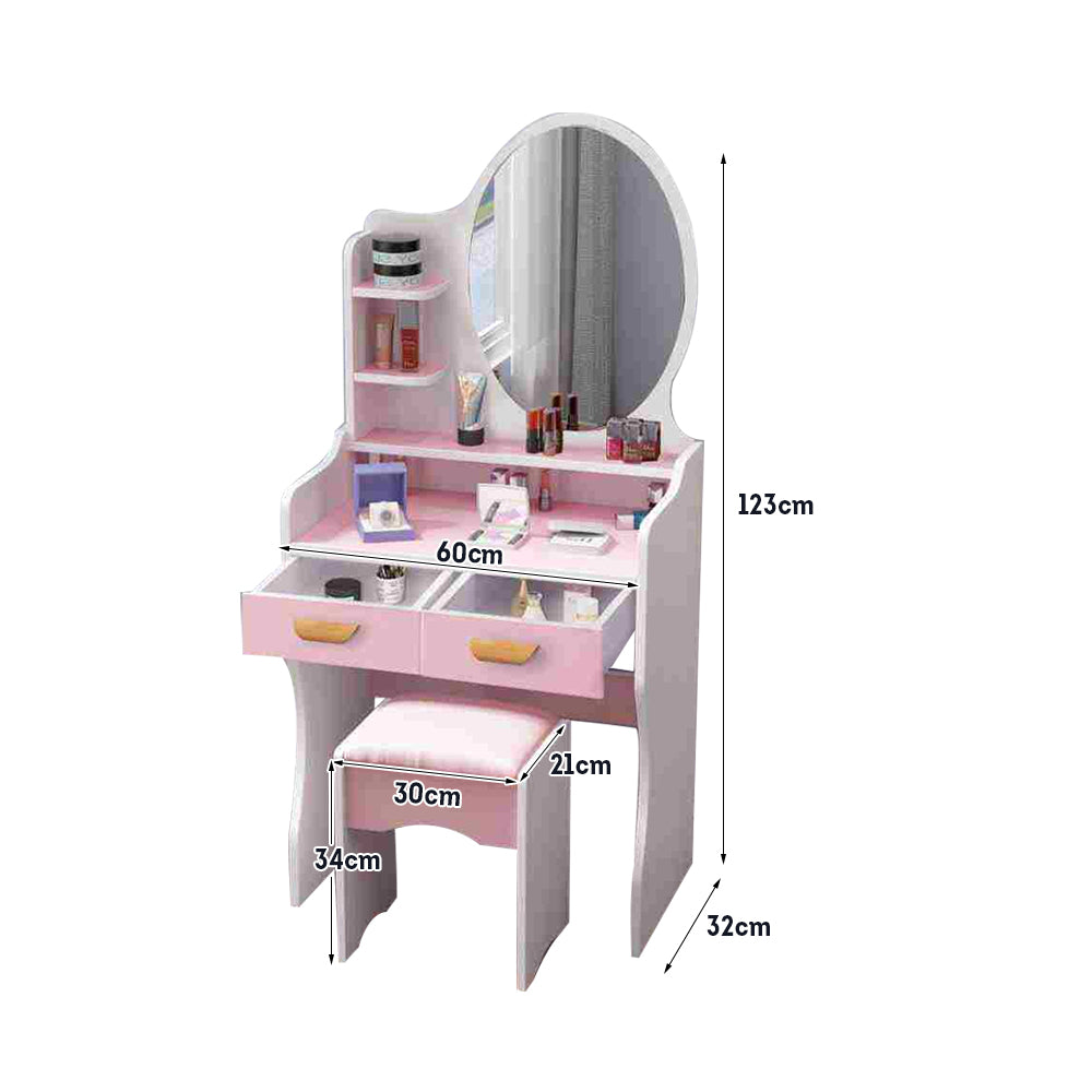 LIVARA 60CM Length Round Mirror Dressing Table With Stool