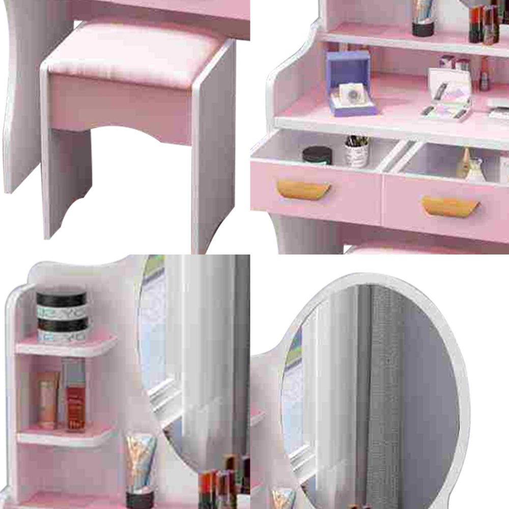 LIVARA 60CM Length Round Mirror Dressing Table With Stool