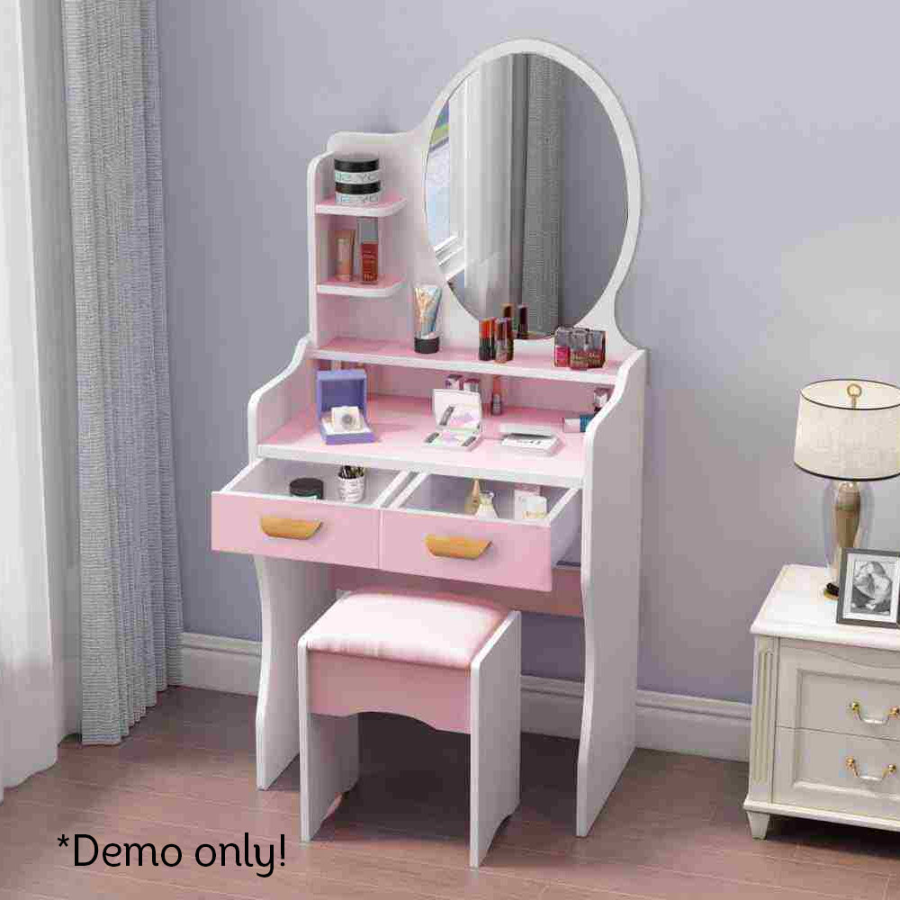 LIVARA 60CM Length Round Mirror Dressing Table With Stool