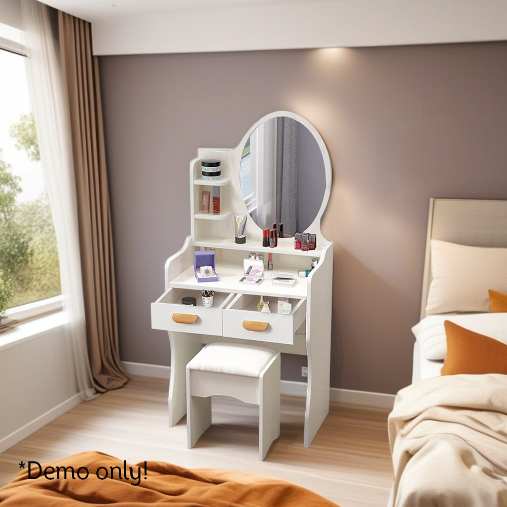 LIVARA 60CM Length Round Mirror Dressing Table With Stool