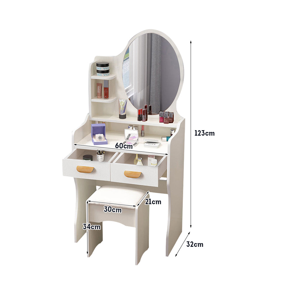 LIVARA 60CM Length Round Mirror Dressing Table With Stool