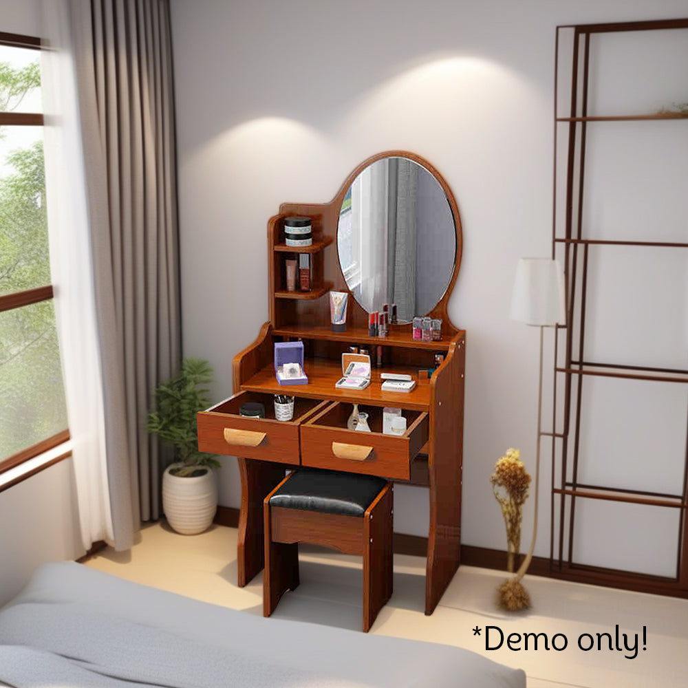 LIVARA 60CM Length Round Mirror Dressing Table With Stool