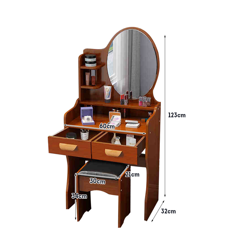 LIVARA 60CM Length Round Mirror Dressing Table With Stool