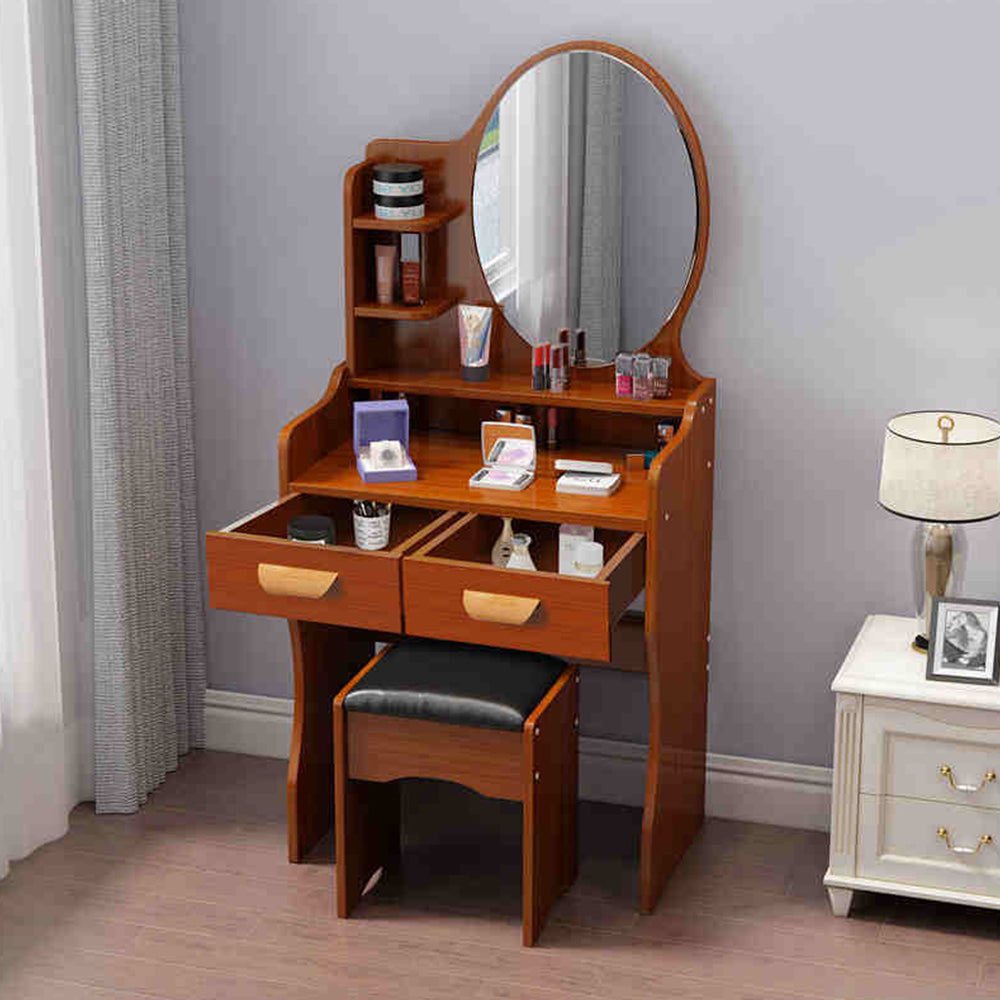 LIVARA 60CM Length Round Mirror Dressing Table With Stool