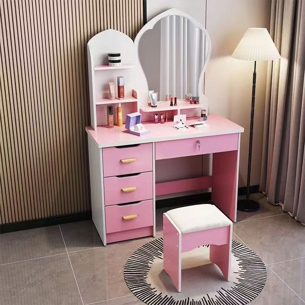 LIVARA 70-80CM Length Princess-Style Large Mirror Dressing Table With Stool