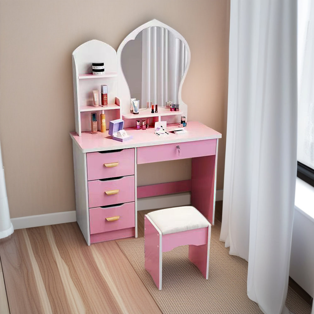 LIVARA 70-80CM Length Princess-Style Large Mirror Dressing Table With Stool