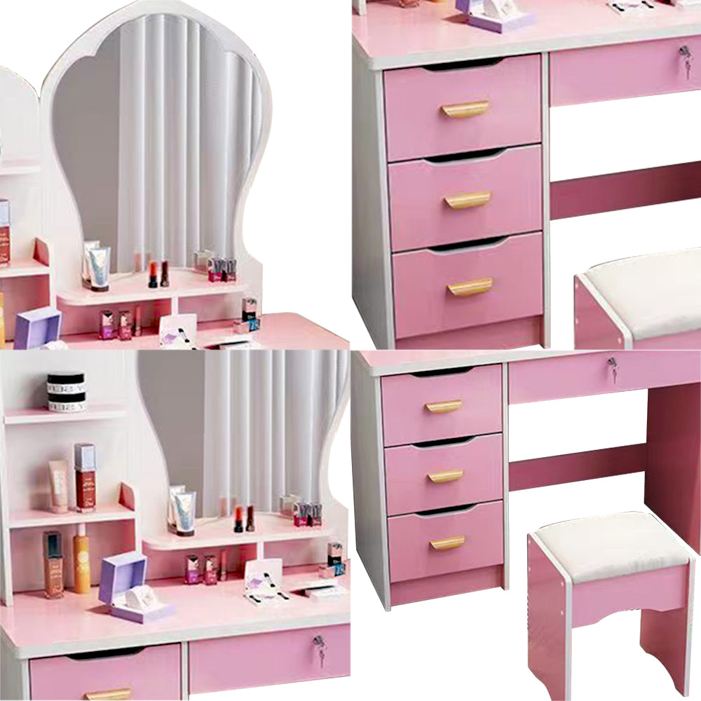 LIVARA 70-80CM Length Princess-Style Large Mirror Dressing Table With Stool