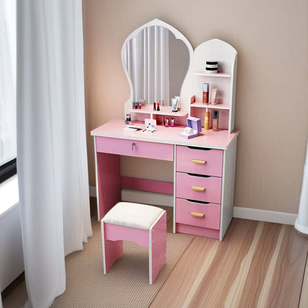 LIVARA 70-80CM Length Princess-Style Large Mirror Dressing Table With Stool