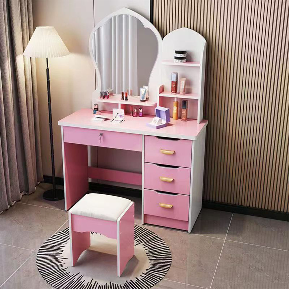 LIVARA 70-80CM Length Princess-Style Large Mirror Dressing Table With Stool