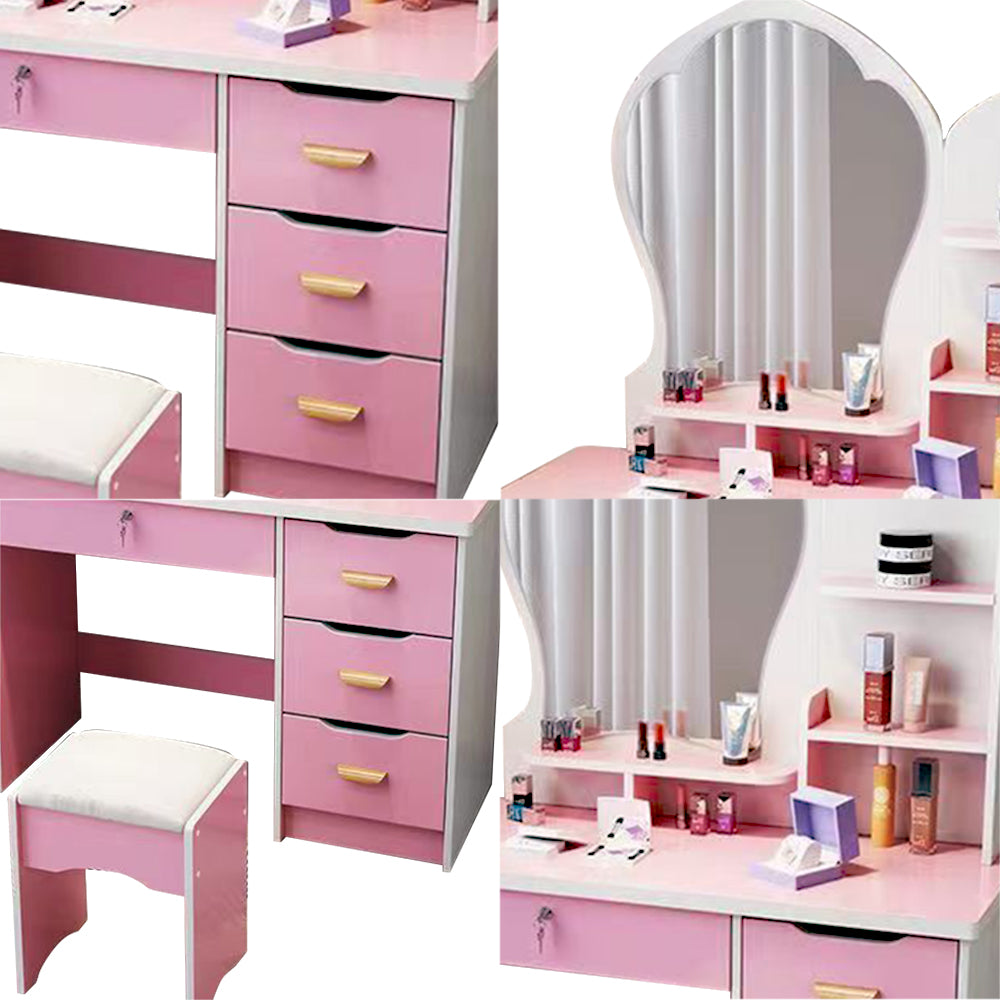 LIVARA 70-80CM Length Princess-Style Large Mirror Dressing Table With Stool