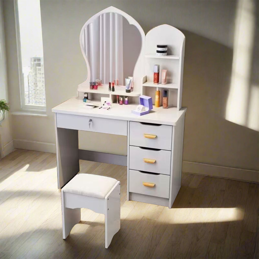 LIVARA 70-80CM Length Princess-Style Large Mirror Dressing Table With Stool