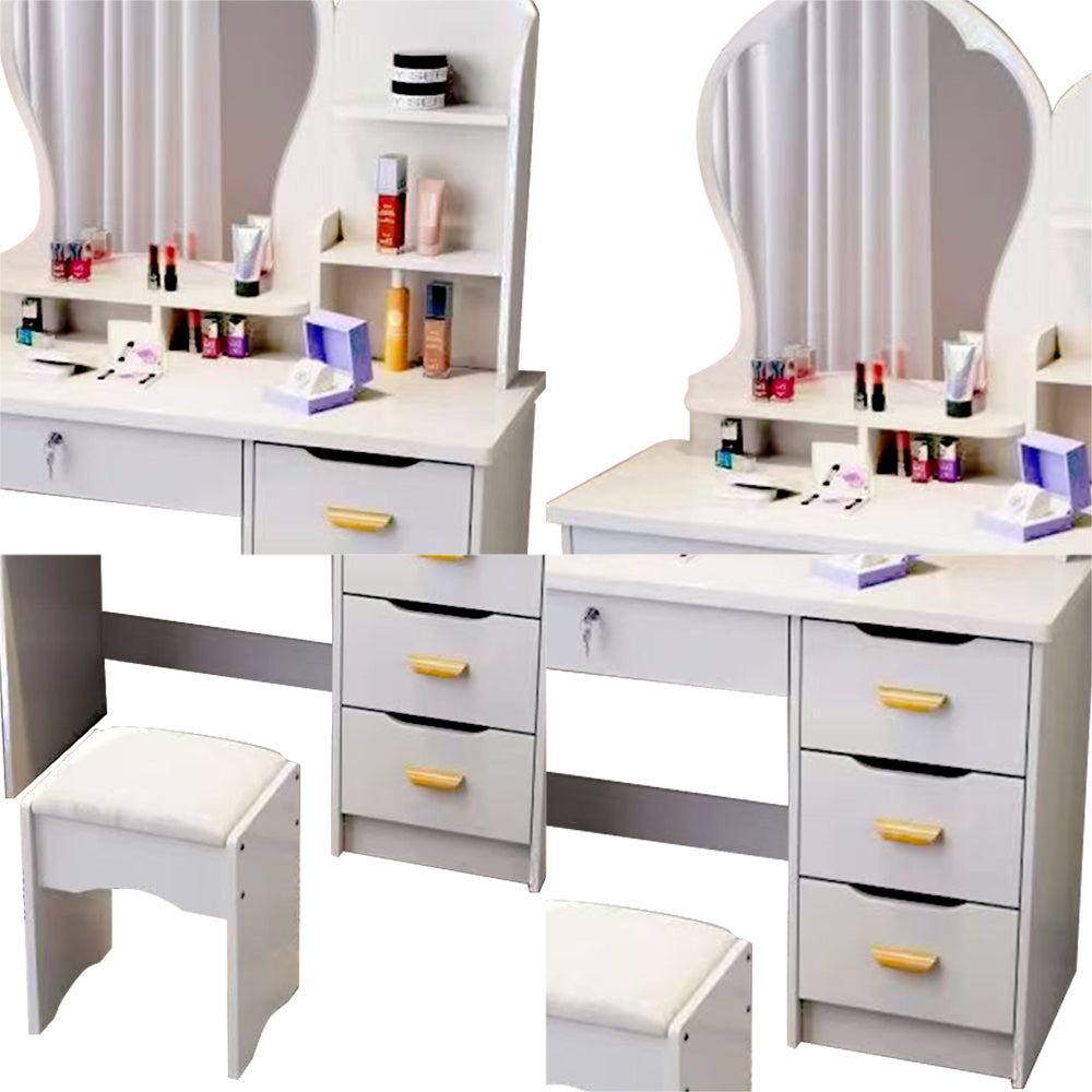 LIVARA 70-80CM Length Princess-Style Large Mirror Dressing Table With Stool