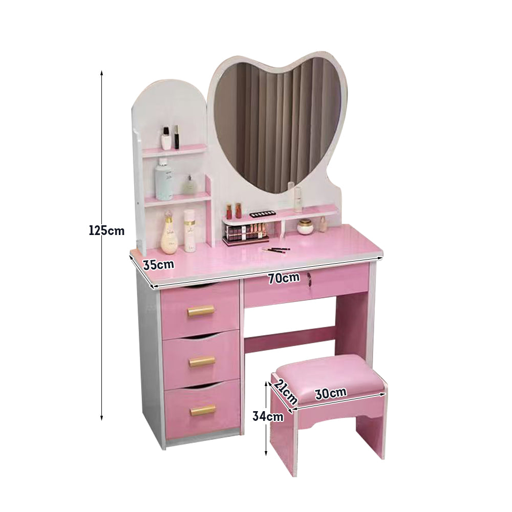 LIVARA 70/80/100CM Length Heart-shaped Mirror Dressing Table With Stool