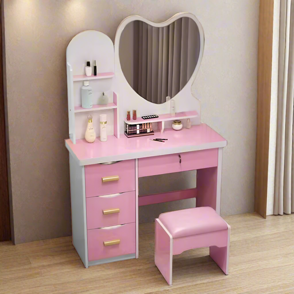 LIVARA 70/80/100CM Length Heart-shaped Mirror Dressing Table With Stool
