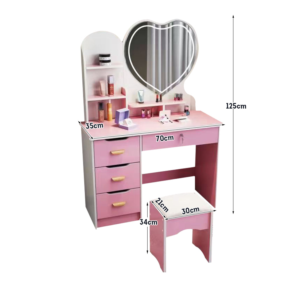 LIVARA 70/80/100CM Length Heart-shaped Mirror Dressing Table With Stool