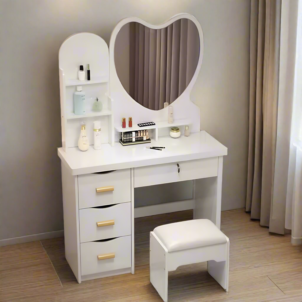 LIVARA 70/80/100CM Length Heart-shaped Mirror Dressing Table With Stool