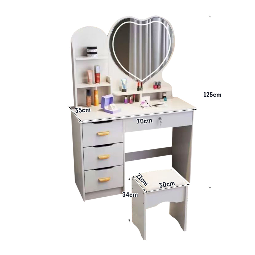 LIVARA 70/80/100CM Length Heart-shaped Mirror Dressing Table With Stool