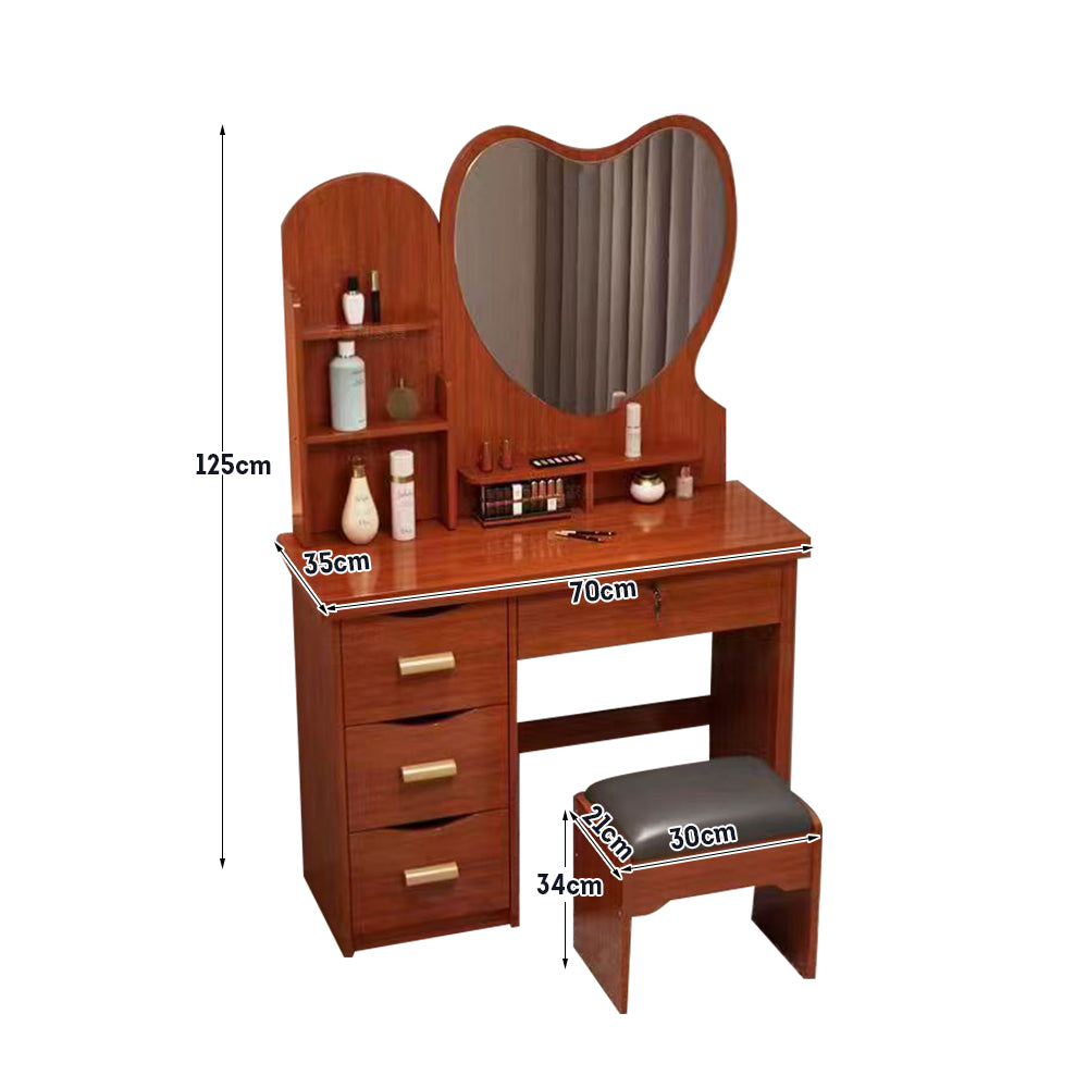 LIVARA 70/80/100CM Length Heart-shaped Mirror Dressing Table With Stool