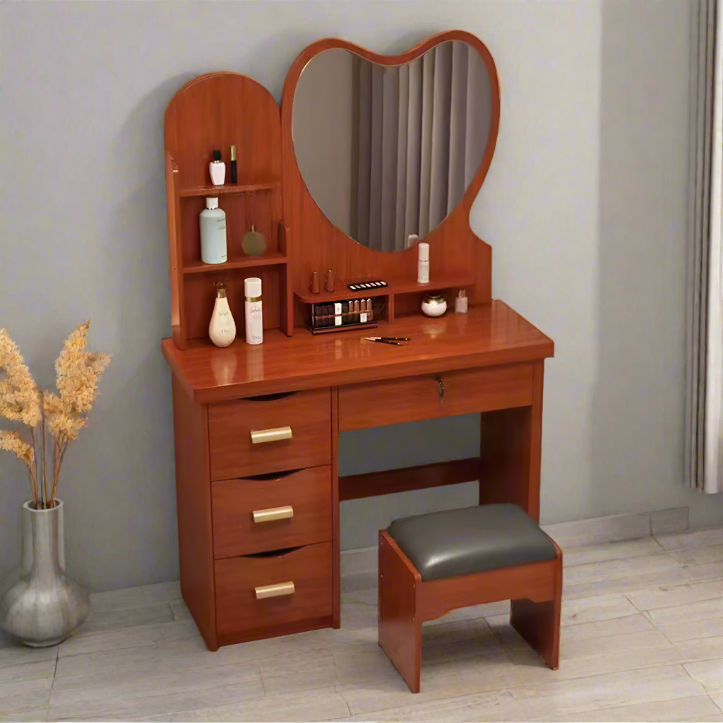 LIVARA 70/80/100CM Length Heart-shaped Mirror Dressing Table With Stool