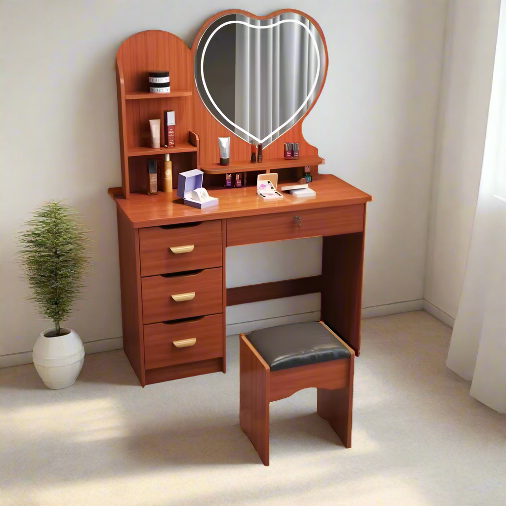 LIVARA 70/80/100CM Length Heart-shaped Mirror Dressing Table With Stool