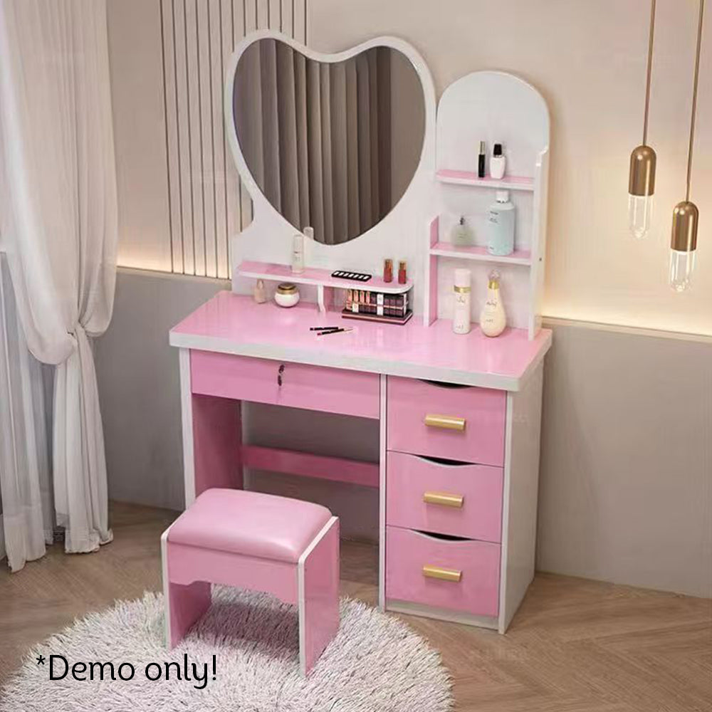 LIVARA 70/80/100CM Length Heart-shaped Mirror Dressing Table With Stool