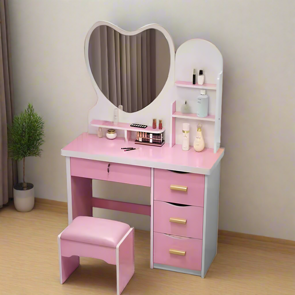 LIVARA 70/80/100CM Length Heart-shaped Mirror Dressing Table With Stool