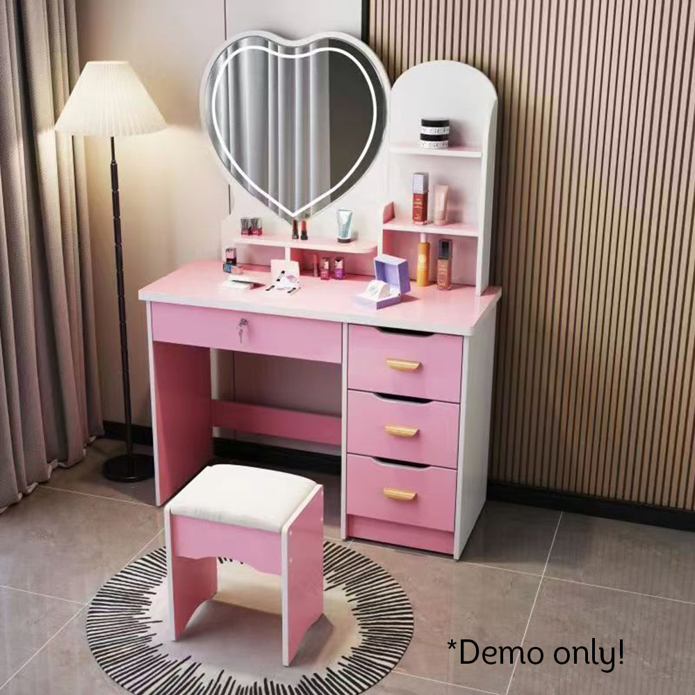 LIVARA 70/80/100CM Length Heart-shaped Mirror Dressing Table With Stool