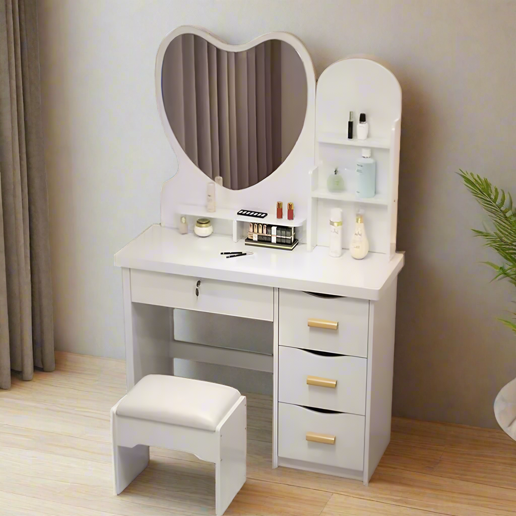 LIVARA 70/80/100CM Length Heart-shaped Mirror Dressing Table With Stool