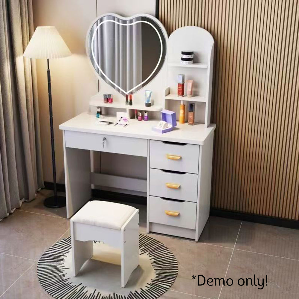 LIVARA 70/80/100CM Length Heart-shaped Mirror Dressing Table With Stool