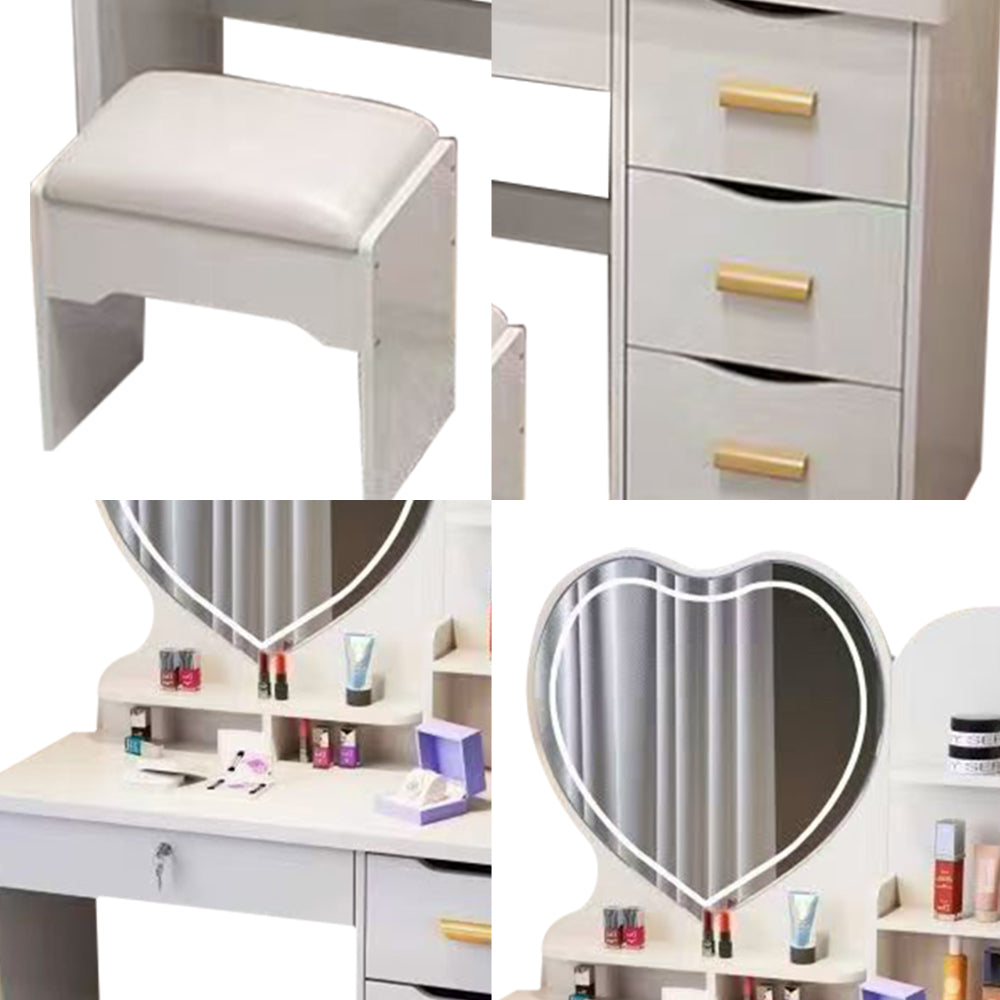 LIVARA 70/80/100CM Length Heart-shaped Mirror Dressing Table With Stool