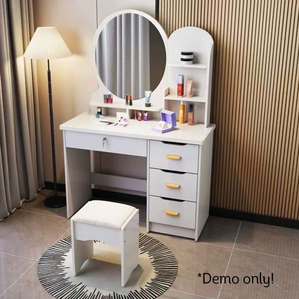 LIVARA 70/80CM Length Round Mirror Dressing Table With Stool
