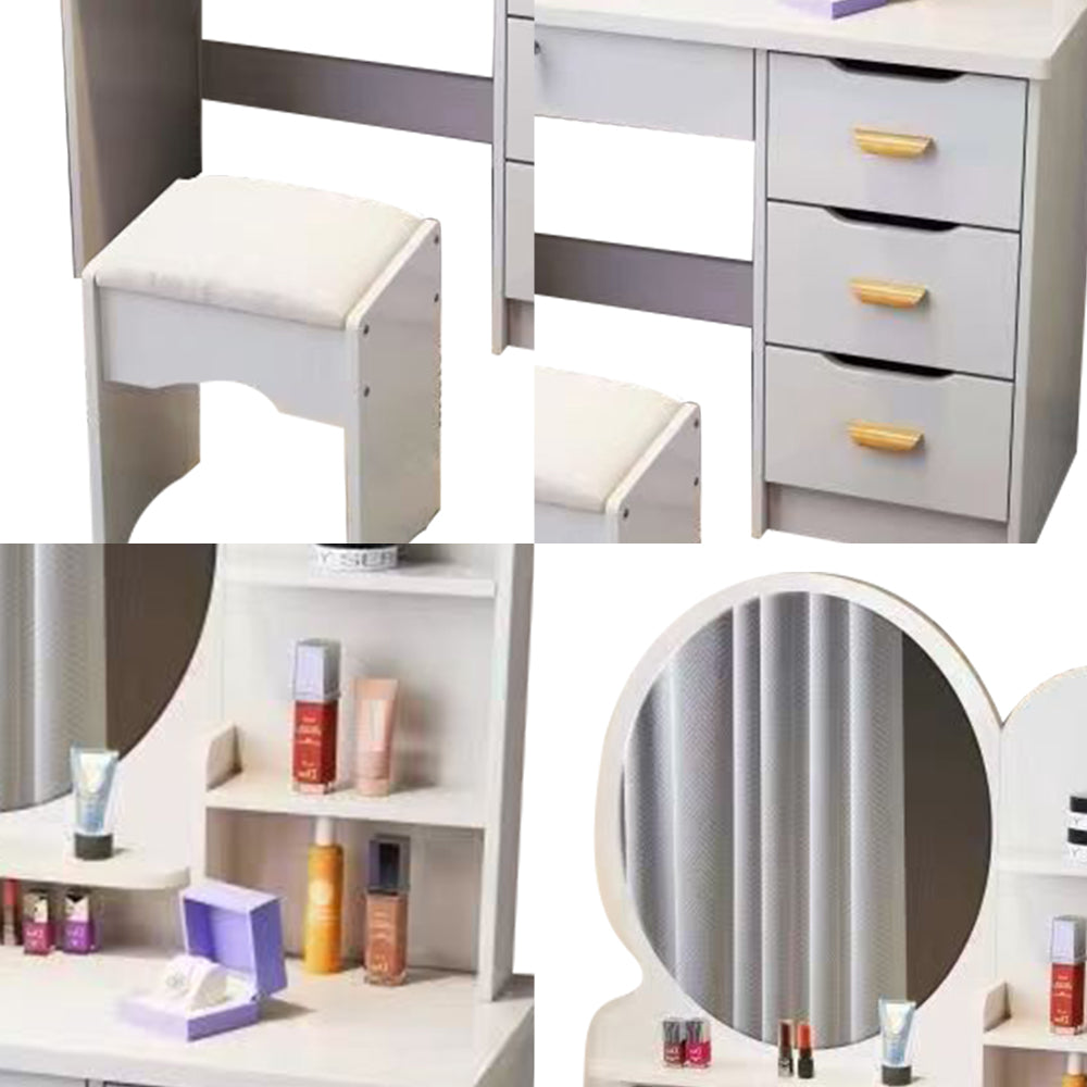 LIVARA 70/80CM Length Round Mirror Dressing Table With Stool