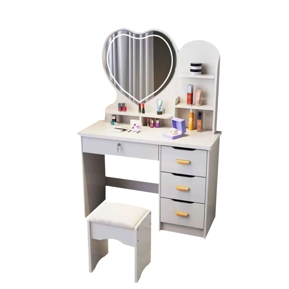 LIVARA 70/80/100CM Length Heart-shaped Mirror Dressing Table With Stool