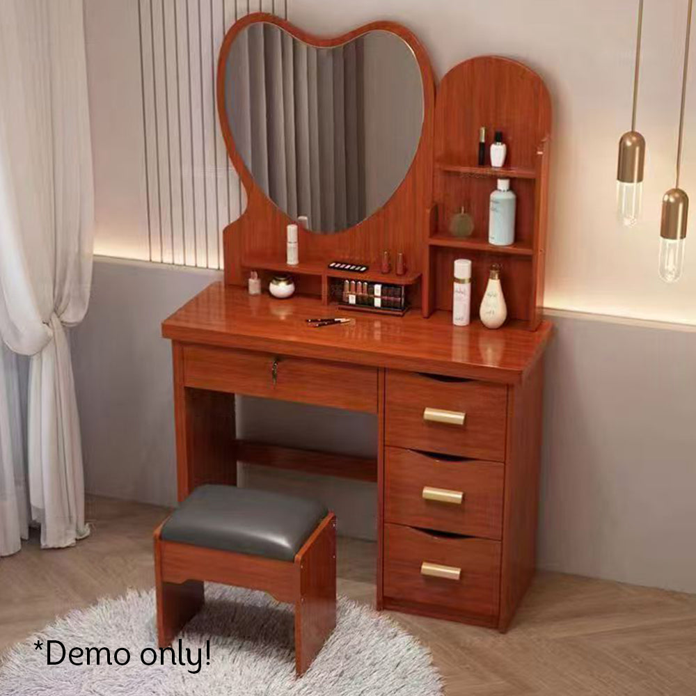 LIVARA 70/80/100CM Length Heart-shaped Mirror Dressing Table With Stool
