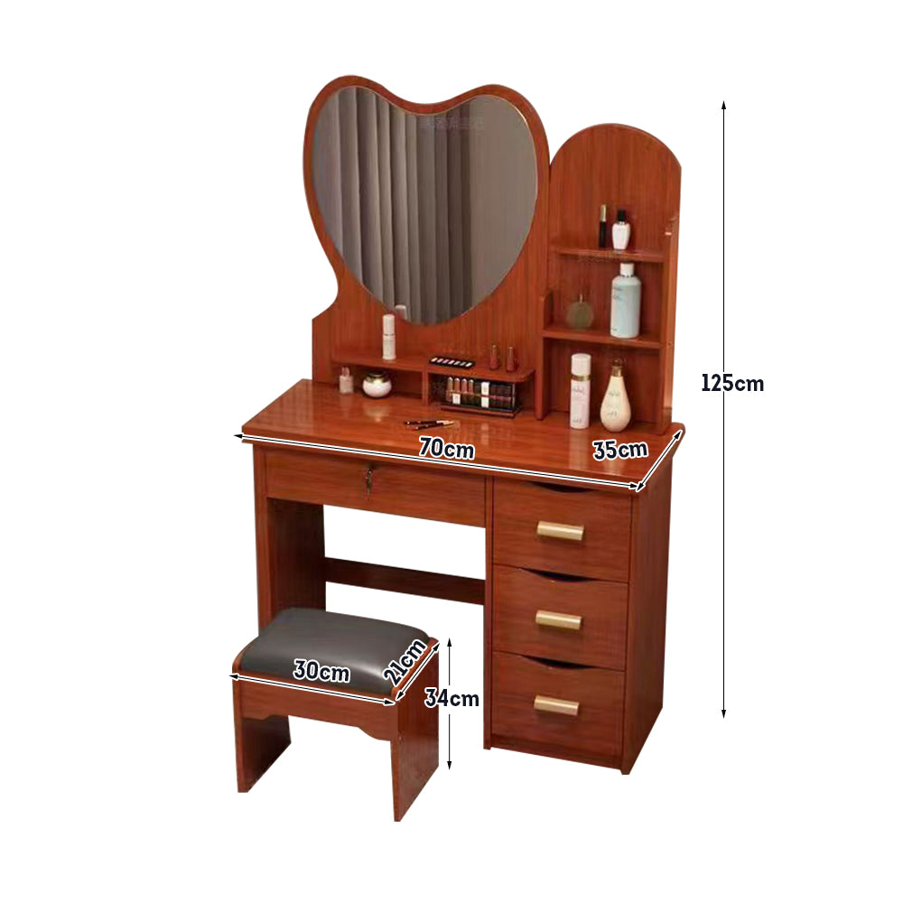 LIVARA 70/80/100CM Length Heart-shaped Mirror Dressing Table With Stool