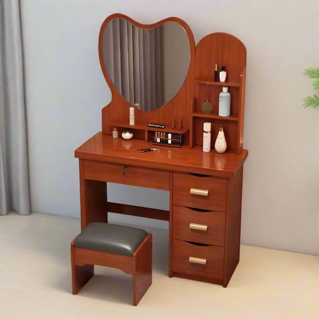 LIVARA 70/80/100CM Length Heart-shaped Mirror Dressing Table With Stool