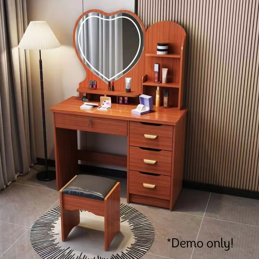 LIVARA 70/80/100CM Length Heart-shaped Mirror Dressing Table With Stool