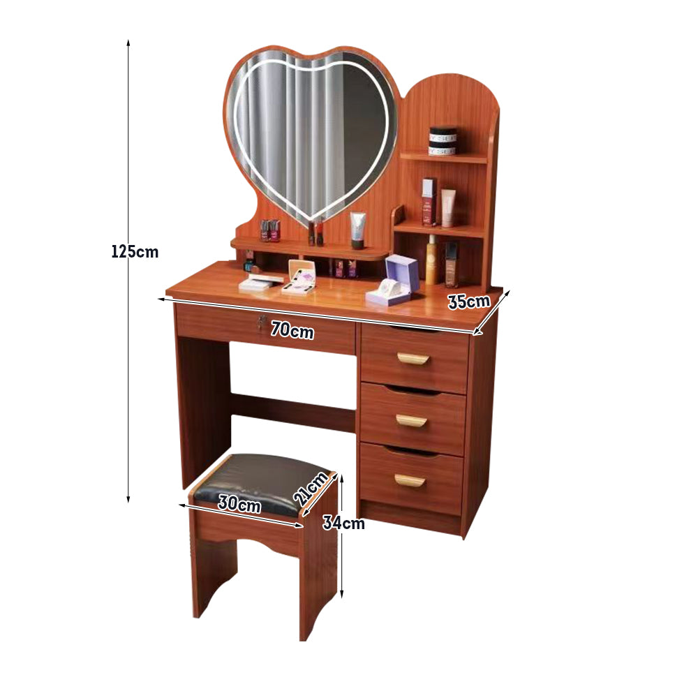 LIVARA 70/80/100CM Length Heart-shaped Mirror Dressing Table With Stool