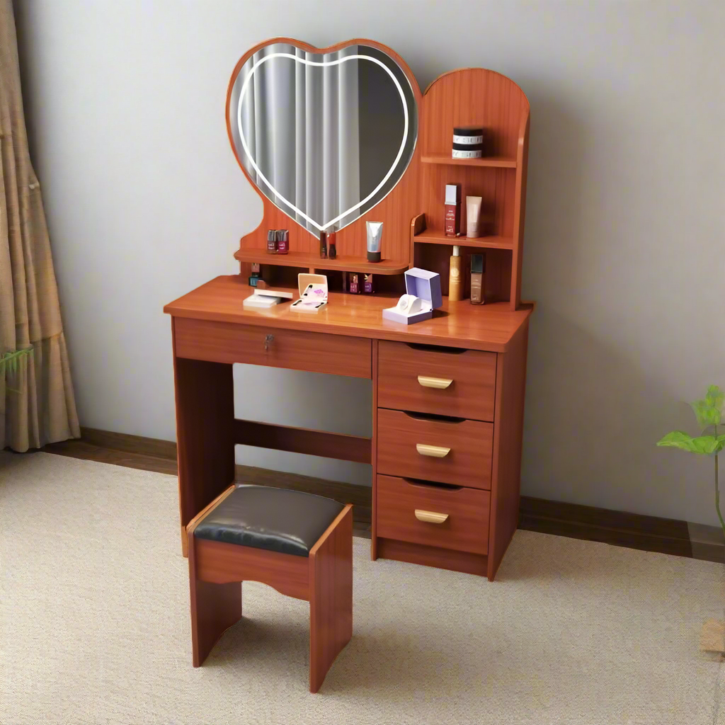 LIVARA 70/80/100CM Length Heart-shaped Mirror Dressing Table With Stool