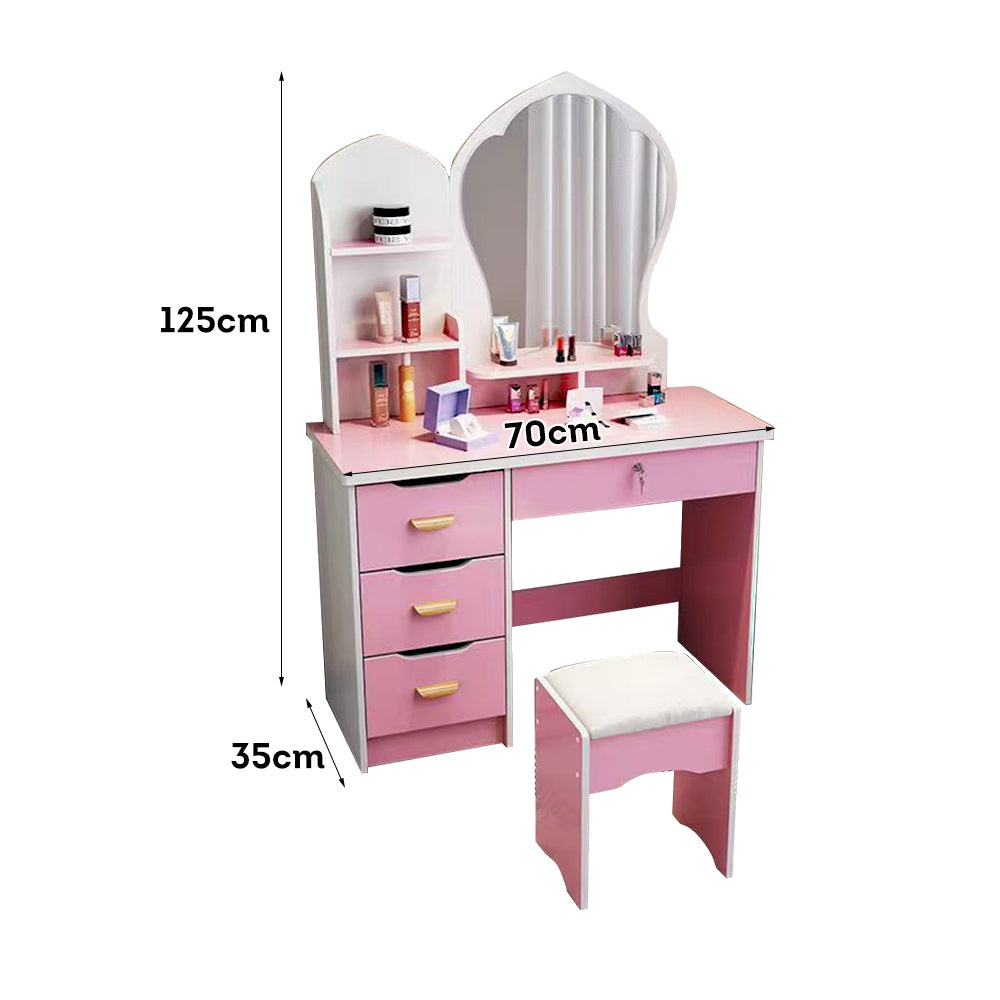 LIVARA 70-80CM Length Princess-Style Large Mirror Dressing Table With Stool