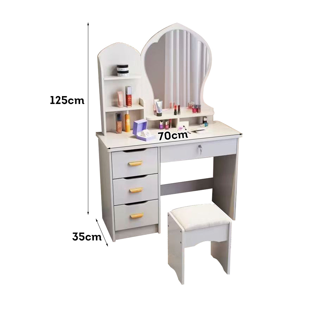 LIVARA 70-80CM Length Princess-Style Large Mirror Dressing Table With Stool