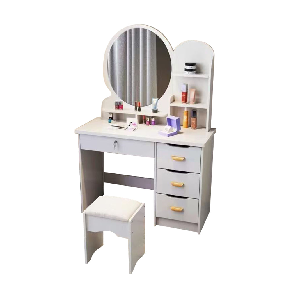 LIVARA 70/80CM Length Round Mirror Dressing Table With Stool