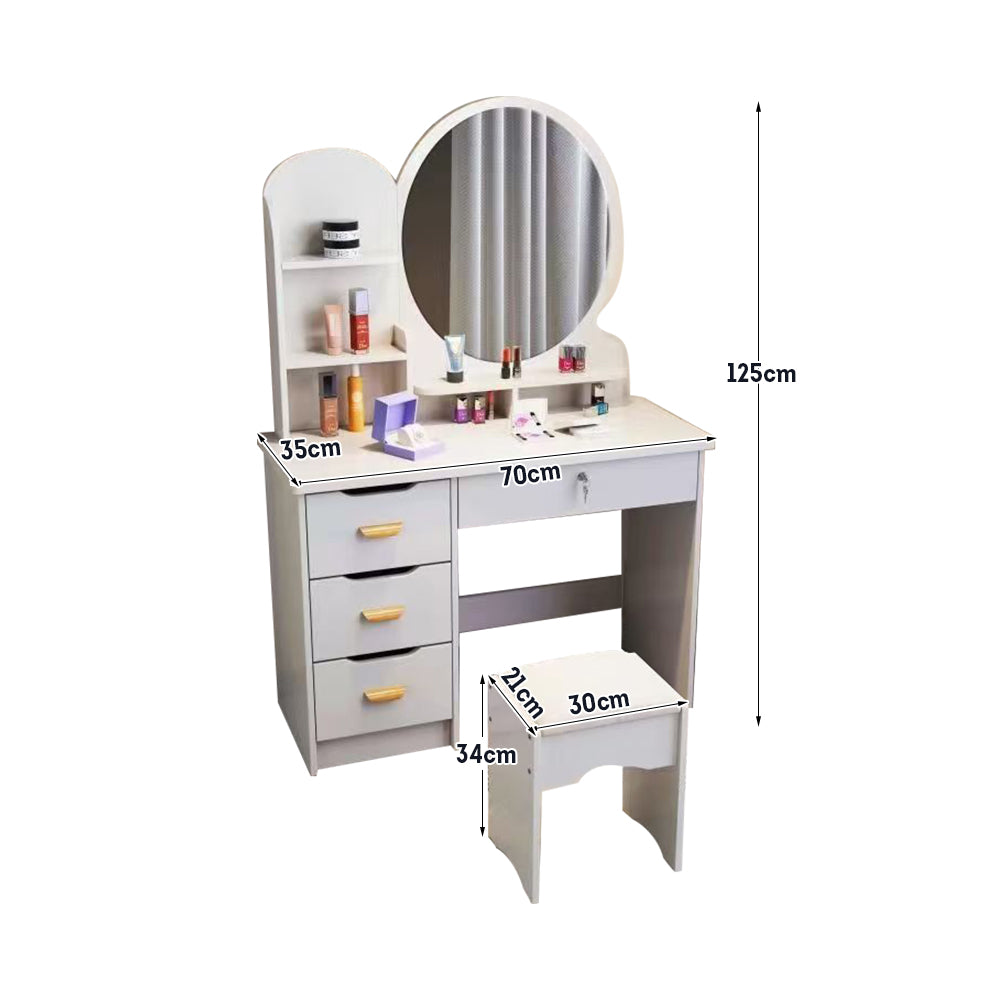 LIVARA 70/80CM Length Round Mirror Dressing Table With Stool
