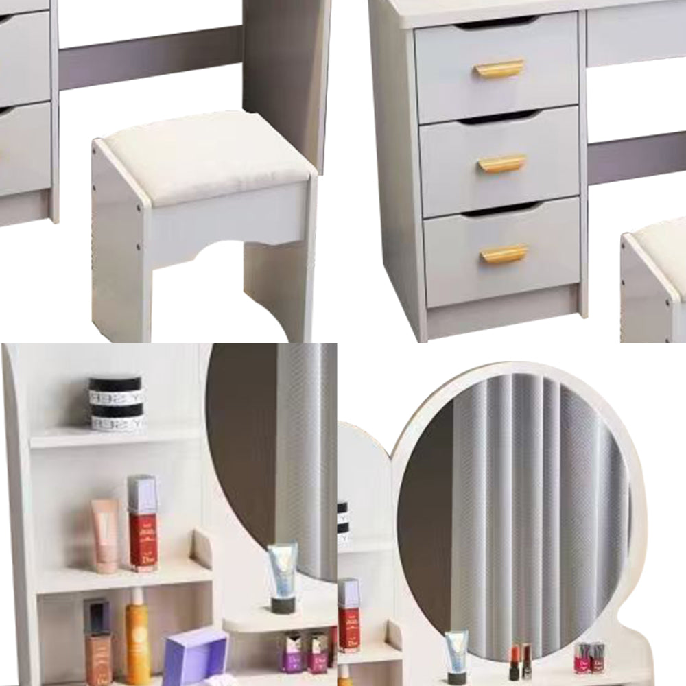 LIVARA 70/80CM Length Round Mirror Dressing Table With Stool