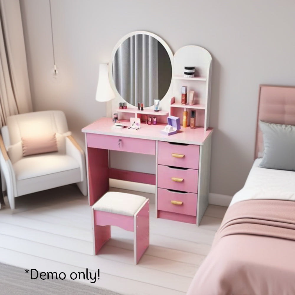 LIVARA 70/80CM Length Round Mirror Dressing Table With Stool