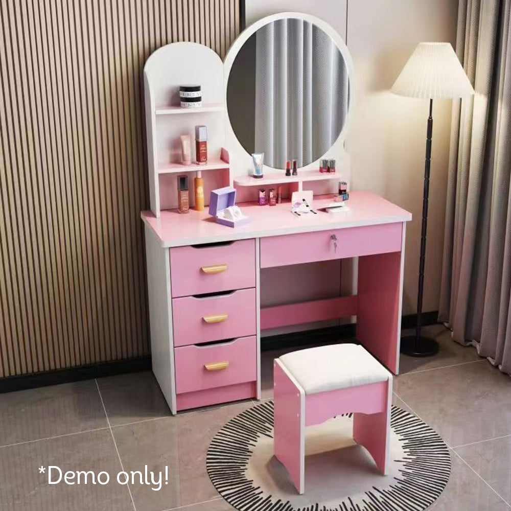LIVARA 70/80CM Length Round Mirror Dressing Table With Stool