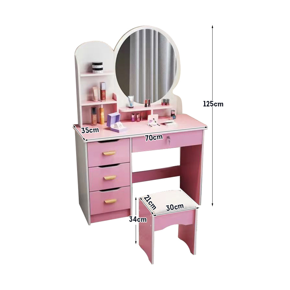 LIVARA 70/80CM Length Round Mirror Dressing Table With Stool
