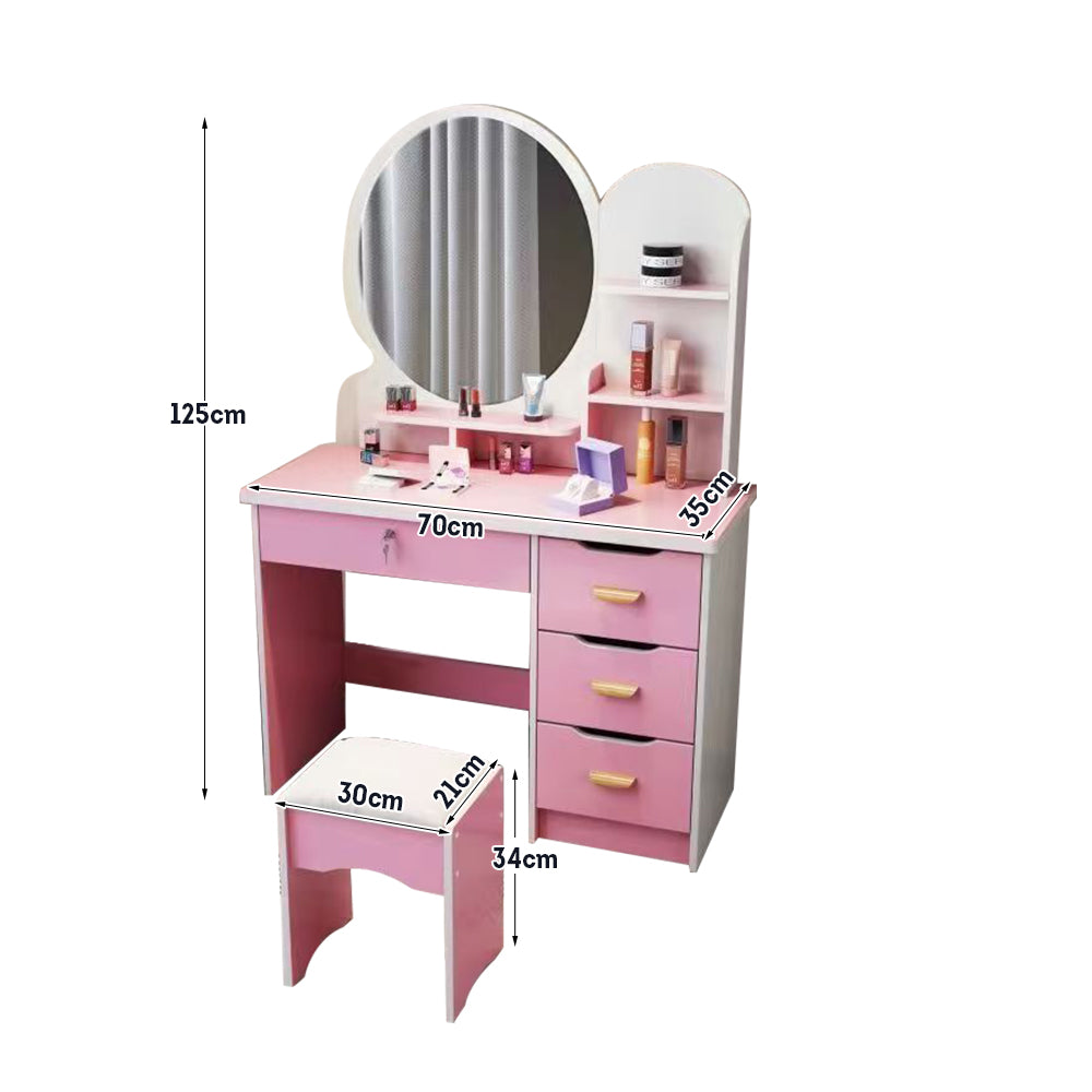 LIVARA 70/80CM Length Round Mirror Dressing Table With Stool