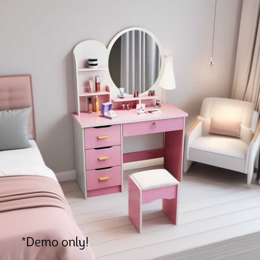 LIVARA 70/80CM Length Round Mirror Dressing Table With Stool