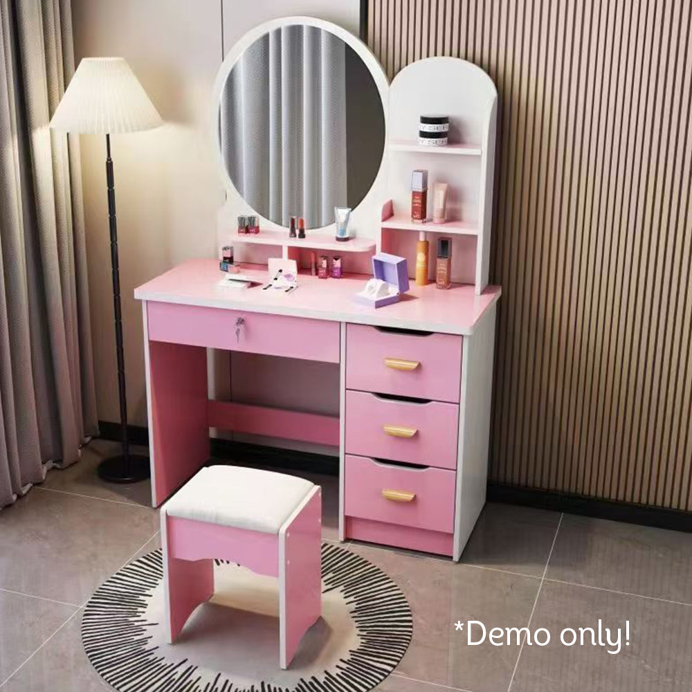 LIVARA 70/80CM Length Round Mirror Dressing Table With Stool